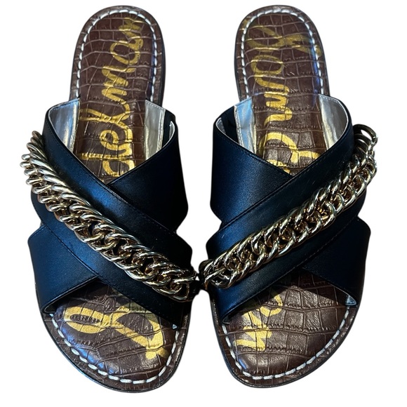 Sam Edelman Leather Black and Gold Women's Sandals Like New! 7.5 - Picture 1 of 6